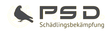 Das offizielle Logo der PSD Schädlingsbekämpfung mit Wespen-Symbol und Schutzschild